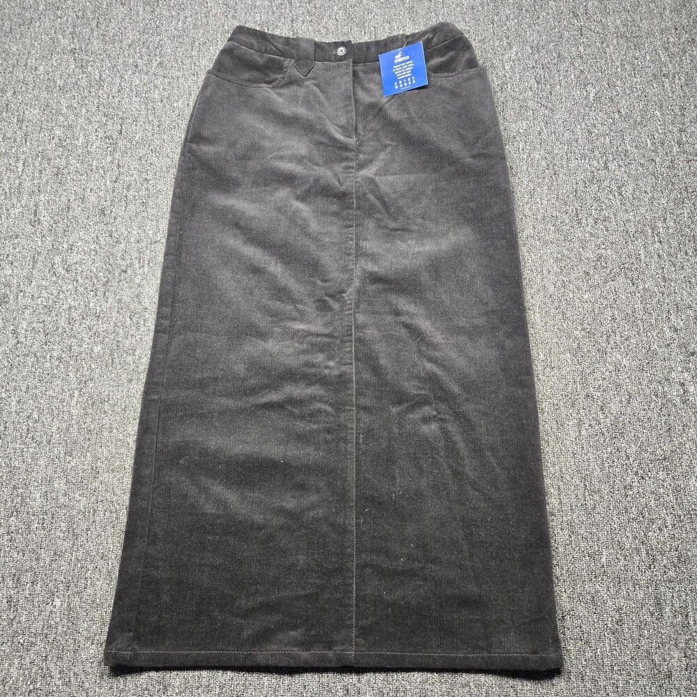 NWT Vintage Crazy Horse Womens 4P Black Corduroy Midi Skirt Stretch Slit Petite